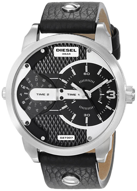 Buy Shop Diesel Mini Daddy Black Silver Dial Black Leather Strap Watch For Men - DZ7307 USA Online