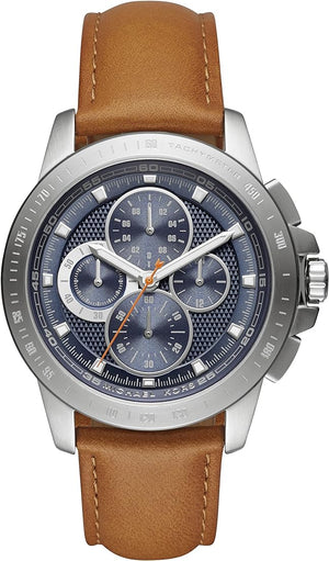Buy Shop Michael Kors Ryker Chronograph Analog Blue Dial Brown Leather Strap Watch For Men - MK8518 USA Online