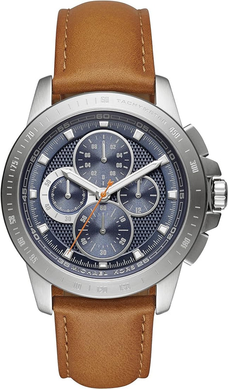 Buy Shop Michael Kors Ryker Chronograph Analog Blue Dial Brown Leather Strap Watch For Men - MK8518 USA Online
