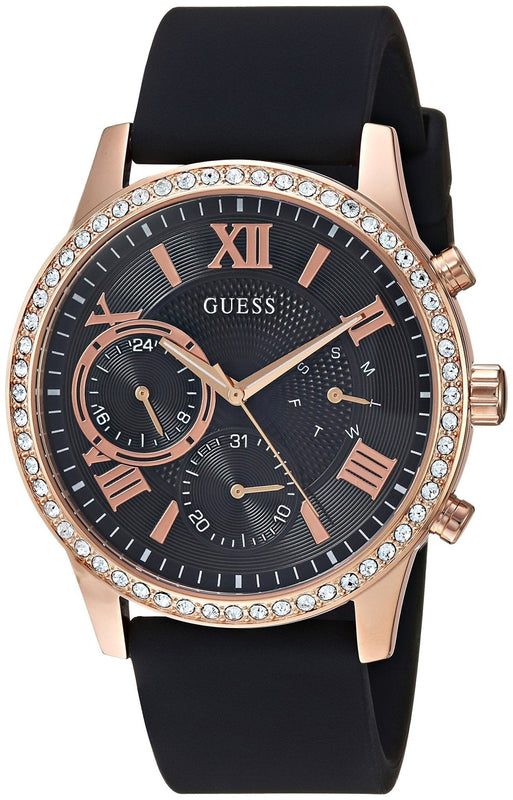 Buy Shop Guess Solar 40mm Black & Rose Gold Dial Black Rubber Strap Watch For Women - W1135L4 USA Online