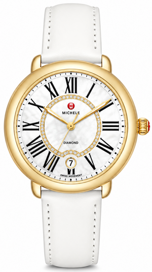 Buy Shop Michele Serein Silver Dial White Leather Strap Watch for Women - MWW21B000018 USA Online