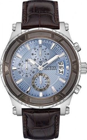 Buy Shop Guess Pinnacle Chronograph Quartz Blue Dial Brown Leather Strap Watch For Men - W0673G1 USA Online