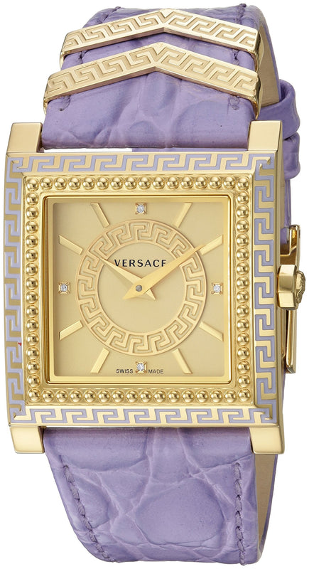 Buy Shop Versace Day Glam Chronograph Gold Dial Purple Leather Strap Watch for Women - VQF040015 USA Online