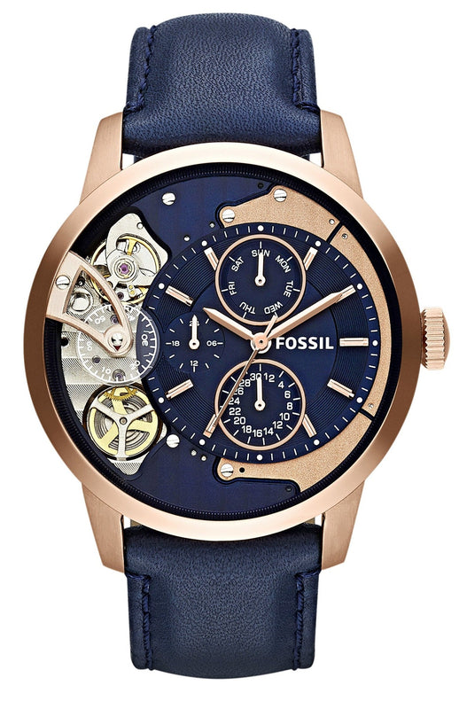Buy Shop Fossil Townsman Twist Skeleton Blue Dial Blue Leather Strap Watch for Men - ME1138 USA Online