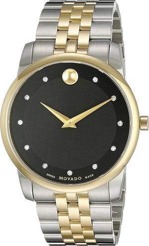 Buy Shop Movado Museum Classic Diamonds Black Dial Two Tone Steel Strap Watch for Men - 0607202 USA Online
