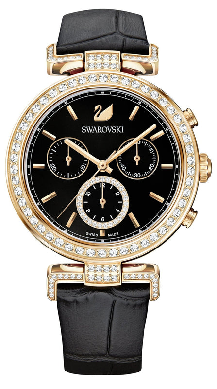 Buy Shop Swarovski Era Journey Chronograph Black Dial Black Leather Strap Watch for Women - 5295320 USA Online