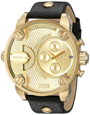Buy Shop Diesel Mr Daddy Gold Dial Black Leather Strap Watch For Men - DZ7363 USA Online