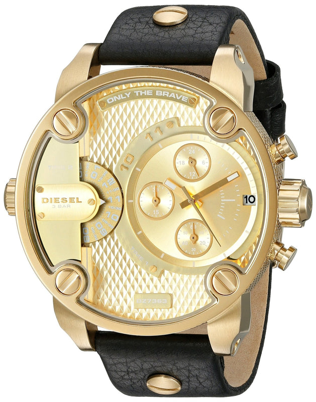 Buy Shop Diesel Mr Daddy Gold Dial Black Leather Strap Watch For Men - DZ7363 USA Online