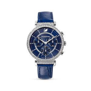 Buy Shop Swarovski Passage Chrono Crystal Blue Dial Blue Leather Strap Watch for Women - 5580342 USA Online