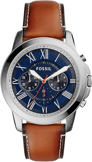 Buy Shop Fossil Grant Chronograph Blue Dial Brown Leather Strap Watch for Men - FS5210 USA Online