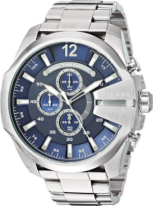 Buy Shop Diesel Mega Chief Chronograph Blue Dial Silver Steel Strap Watch For Men - DZ4417 USA Online