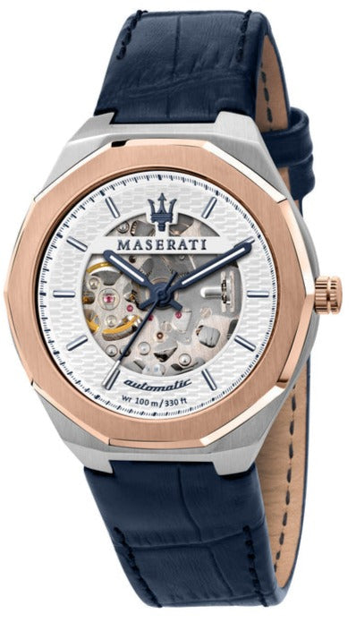 Buy Shop Maserati Stile Automatic Limited Edition White Dial Blue Leather Strap Watch For Men - R8821142001 USA Online