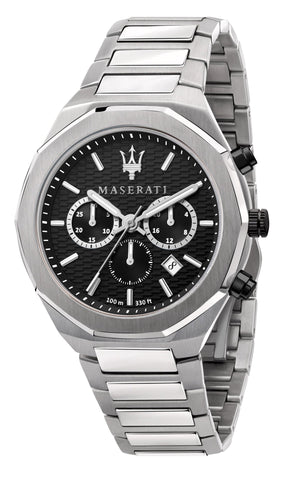 Buy Shop Maserati Stile Chronograph Black Dial Silver Steel Strap Watch For Men - R8873642004 USA Online