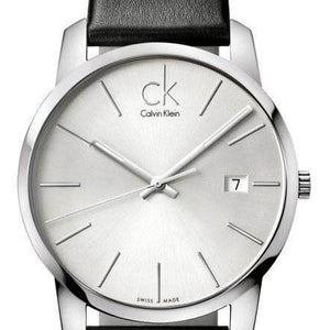 Buy Shop Calvin Klein City Date Silver Dial Black Leather Strap Watch for Men - K2G2G1C6 USA Online