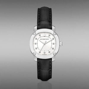 Buy Shop Burberry The Britain Diamonds White Dial Black Leather Strap Watch for Women - BBY1806 USA Online