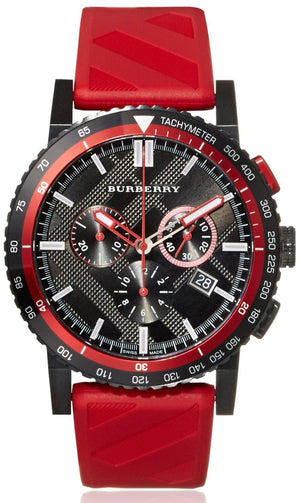 Burberry The City Chronograph Black Dial Red Rubber Strap Watch For Men - BU9805