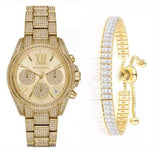Buy Shop Michael Kors Mini Bradshaw Crystals Gold Dial Gold Steel Strap Watch For Women - MK6494 USA Online