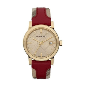 Buy Shop Burberry The City Gold Dial Orange Leather Strap Watch for Women - BU9017 USA Online