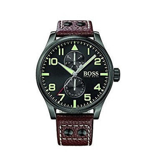 Buy Shop Hugo Boss Aeroliner Day Date Black Dial Brown Leather Strap Watch For Men - HB1513079 USA Online