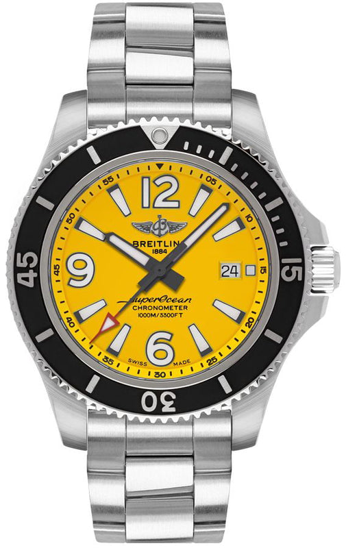 Buy Shop Breitling Superocean II Automatic 44mm Yellow Dial Silver Steel Strap Watch for Men - A17367021I1A1 USA Online