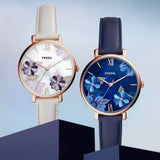 Buy Shop Fossil Jacqueline Blue Dial Blue Leather Strap Watch for Women - ES4673 USA Online