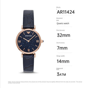 Buy Shop Emporio Armani Gianni T-Bar Quartz Blue Dial Blue Leather Strap Watch for Women - AR11424 USA Online