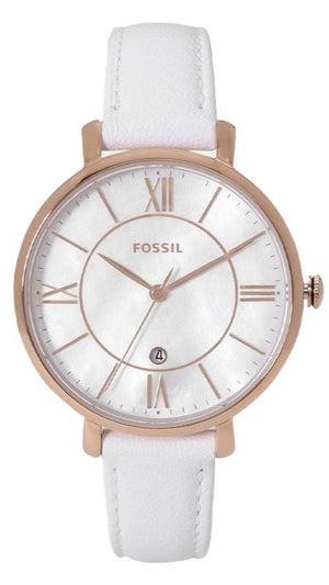 Fossil Jacqueline Quartz Mother of Pearl White Dial White Leather Strap Watch for Women - ES4579