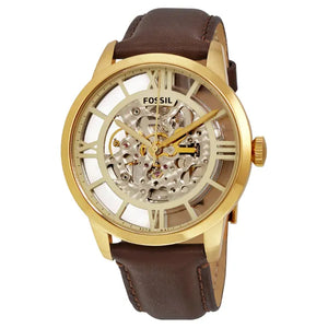 Buy Shop Fossil Townsman Automatic Skeleton Gold Dial Brown Leather Strap Watch for Men - ME3043 USA Online
