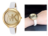Buy Shop Michael Kors Slim Runway Quartz Gold Dial White Leather Strap Watch For Women - MK2389 USA Online