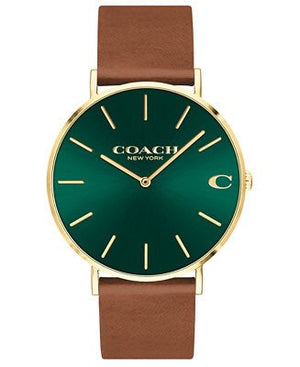 Buy Shop Coach Charles Green Dial Brown Leather Strap Watch for Men - 14602435 USA Online