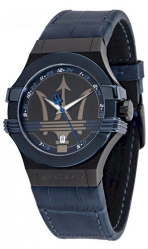 Buy Shop Maserati Potenza Black Dial 42mm Blue Leather Strap Watch For Men - R8851108007 USA Online