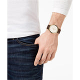 Buy Shop Fossil The Minimalist White Dial Brown Leather Strap Watch for Men - FS5397 USA Online