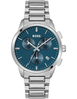 Buy Shop Hugo Boss Dapper Chronograph Blue Dial Silver Steel Strap Watch For Men - 1513927 USA Online