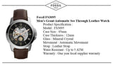 Buy Shop Fossil Grant Automatic Skeleton Black Dial Brown Leather Strap Watch for Men - ME3095 USA Online