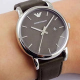 Buy Shop Emporio Armani Classic Quartz Grey Dial Grey Leather Strap Watch For Men - AR1730 USA Online