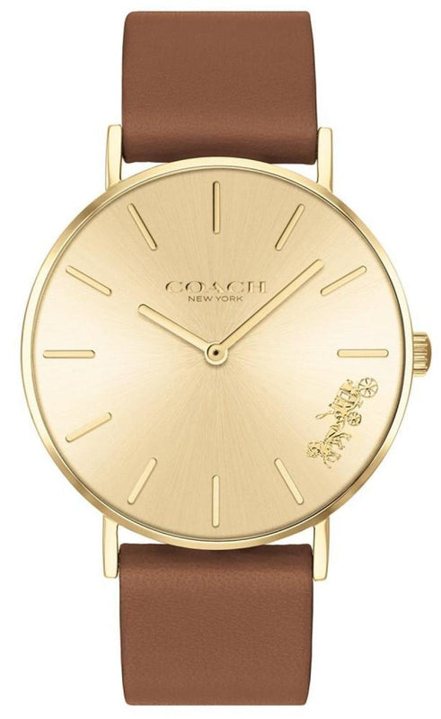 Buy Shop Coach Perry Analog Gold Dial Brown Leather Strap Watch for Women - 14503331-C USA Online