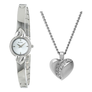 Buy Shop Bulova Crystal Pendant Silver Dial Silver Steel Strap Watch for Women - 96X111 USA Online