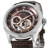 Bulova Classic Skeleton Automatic Brown Dial Brown Leather Strap Watch for Men - 96A120