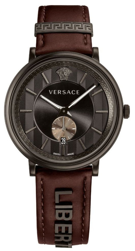 Buy Shop Versace V-Circle Manifesto Black Dial Maroon Leather Strap Watch for Men - VBQ040017 USA Online