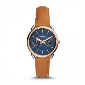 Buy Shop Fossil Tailor Date-Day Quartz Blue Dial Brown Leather Strap Watch for Women - ES4257 USA Online