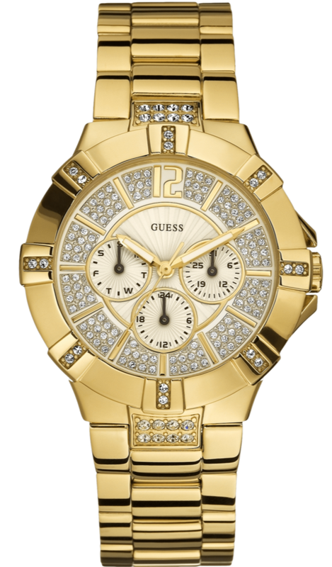 Buy Shop Guess Vista Diamonds Gold Dial Gold Steel Strap Watch for Women - W13573L1 USA Online