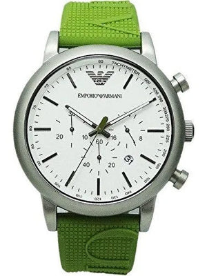 Buy Shop Emporio Armani Chronograph White Dial Green Rubber Strap Watch For Men - AR11022 USA Online