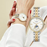 Buy Shop Fossil Jacqueline Analog Moonphase Mother of Pearl White Dial Two Tone Steel Strap Watch for Women - ES5166 USA Online