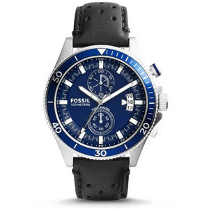 Buy Shop Fossil Wakefield Chronograph Blue Dial Black Leather Strap Watch for Women - CH2945 USA Online