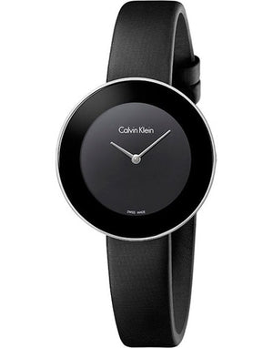 Calvin Klein Chic Black Dial Black Leather Strap Watch for Women - K7N23CB1