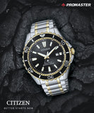 Citizen Eco Drive Promaster Diver Black Dial Two Tone Steel Strap Watch For Men - BN0194-57E