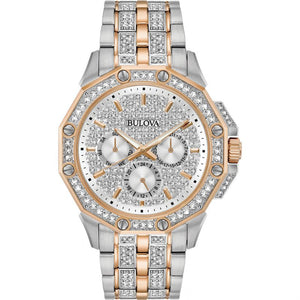 Buy Shop Bulova Octova Crystal Silver Dial Two Tone Steel Strap Watch for Men - 98C133 USA Online