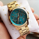 Buy Shop Michael Kors Runway Hunger Stop100 Series Blue Dial Gold Steel Strap Watch for Women - MK5815 USA Online