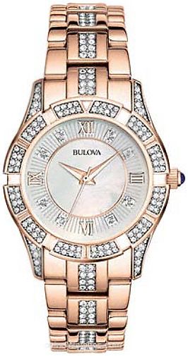 Buy Shop Bulova Crystal Mother of Pearl Dial Rose Gold Steel Strap Watch for Women - 98L197 USA Online