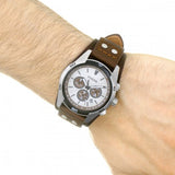 Fossil Coachman Chronograph Silver Dial Brown Leather Strap Watch for Men - CH2565